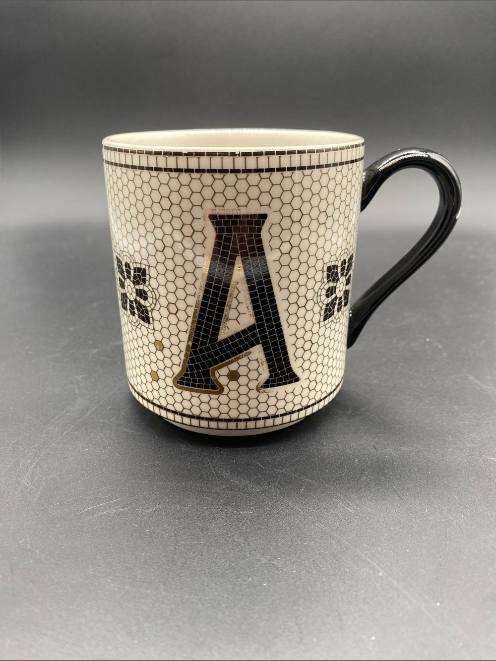 Anthropology Tiled Cup Monogram “ A” White, Black, Gold - Picture 8 of 8